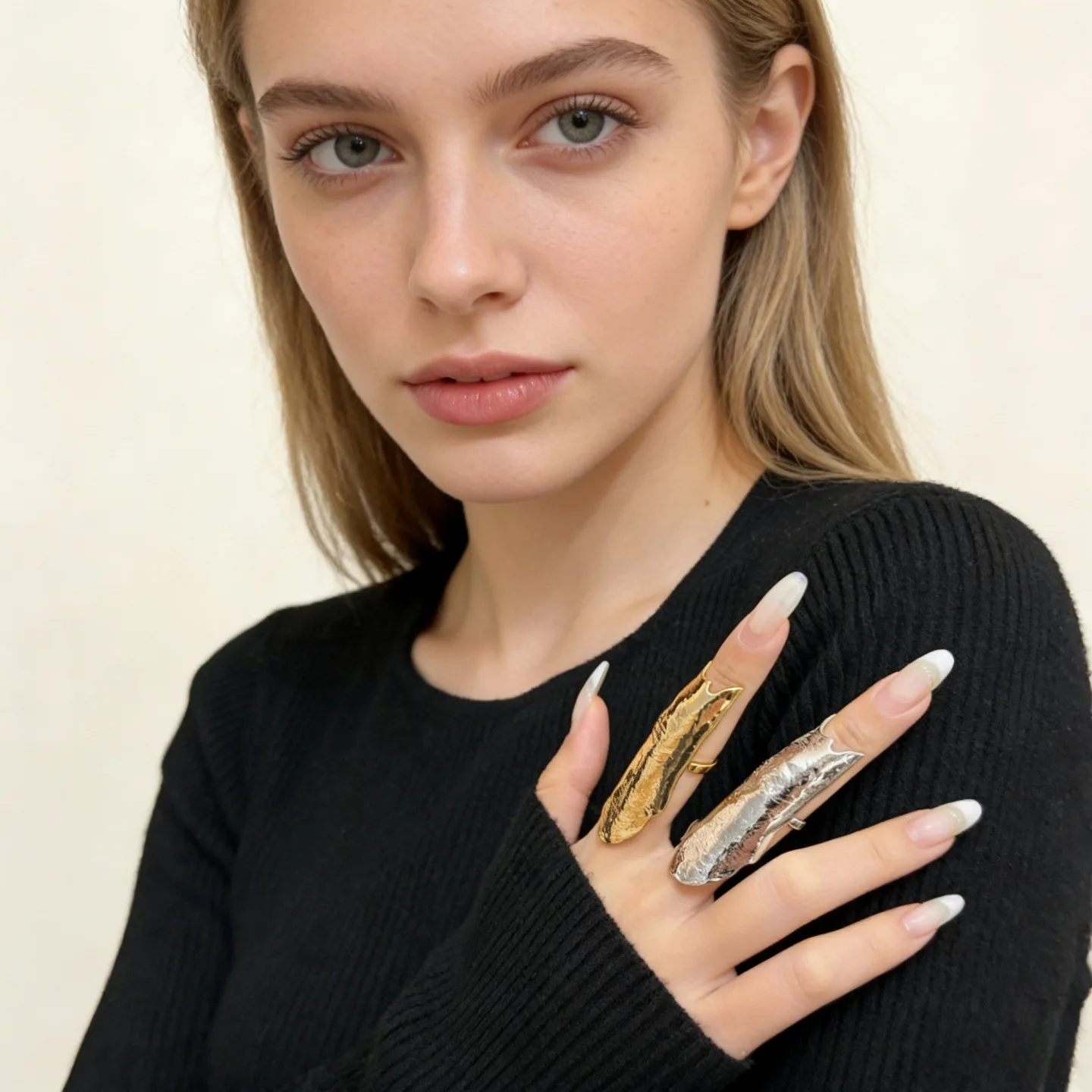 

Retro Distressed Gold Pleated Joint Ring Irregular Open Finger Ring Exaggerated Luxury Personality Women Fashion Jewelry