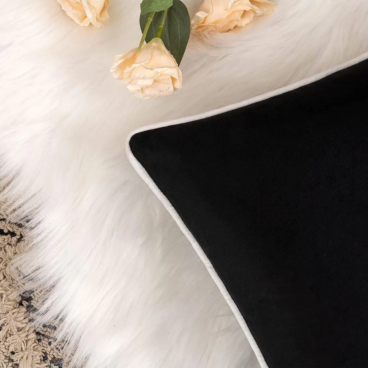 BUYNOW 1PC Dutch Velvet Schwarz-Weiß-Kissenbezug ohne Kissenkern, luxuriöse High-End-Sofa-Kopfteil-Kissendekoration – Detail 7
