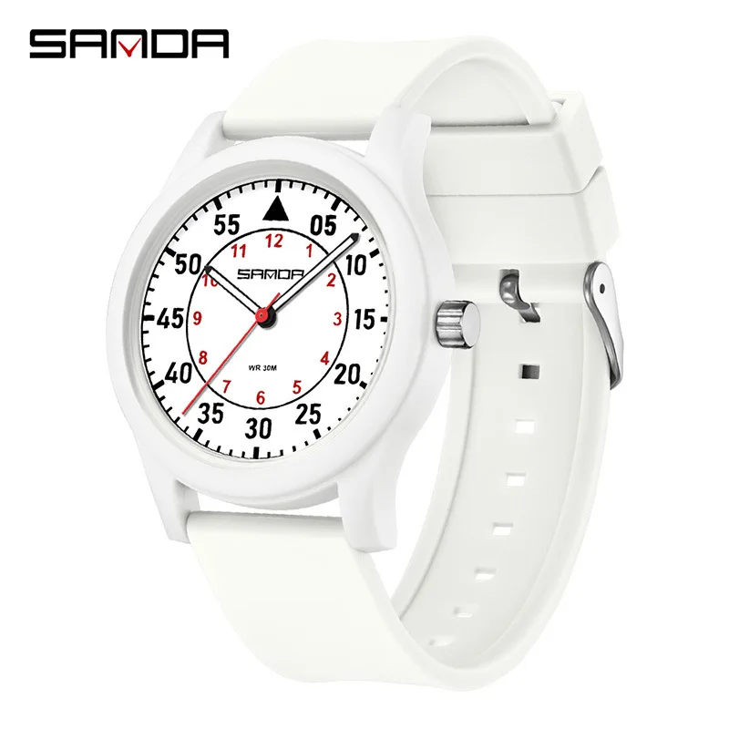 SANDA 3268 Student Silicone Exam Watch Waterproof Silent Simple Pointer Quartz Watch for Men and Women