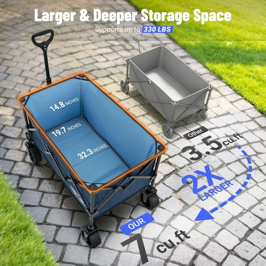 Chariot pliable ultracomact avec capacité de 200 L et roues tout-Terrain pour un usage extérieur portable Idéal pour les voyages à la plage Gro