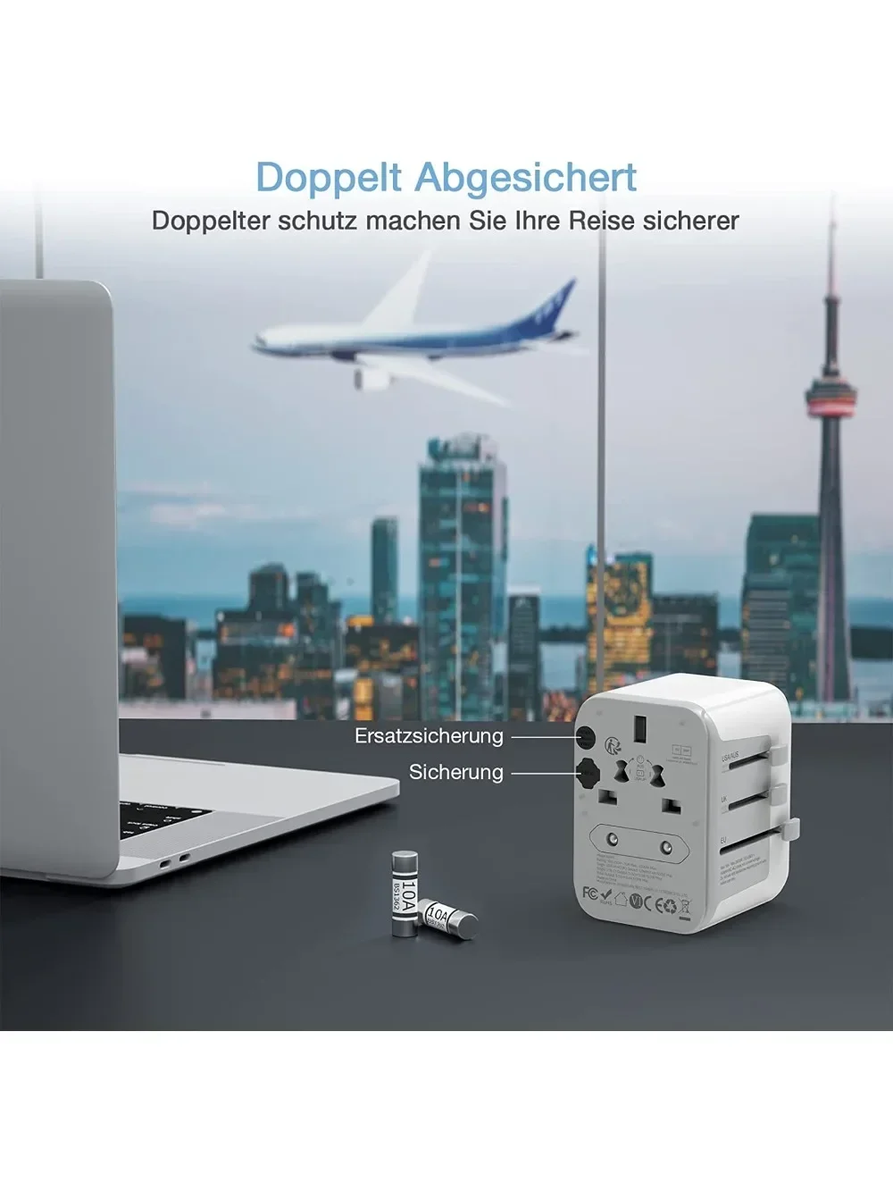 Uniwersalny adapter podróżny TESSAN z portem USB i typem C, adapter zasilania na cały świat Wtyczka EU/UK/USA/AUS do podróży międzynarodowych — zdjęcie produktu 7