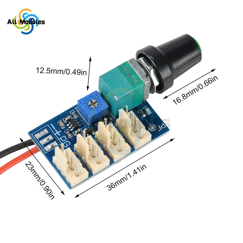 

4-Way DC 12V 3A Adjustable PWM Fan Speed Controller Module With Knob Switch 4 Wire Fan Speed Governor Noise Reduction