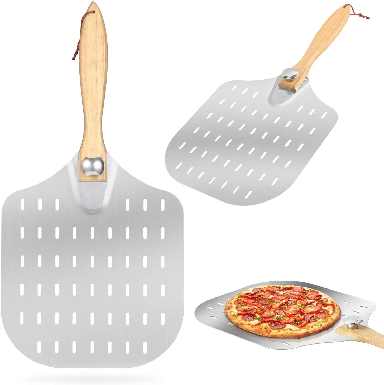 Perforated Pizza Peel,Stainless Steel Pizza Peel,31 * 34Cm,Pizza Peel with Removable Handle,Durable and Lightweight,Pizza Peel