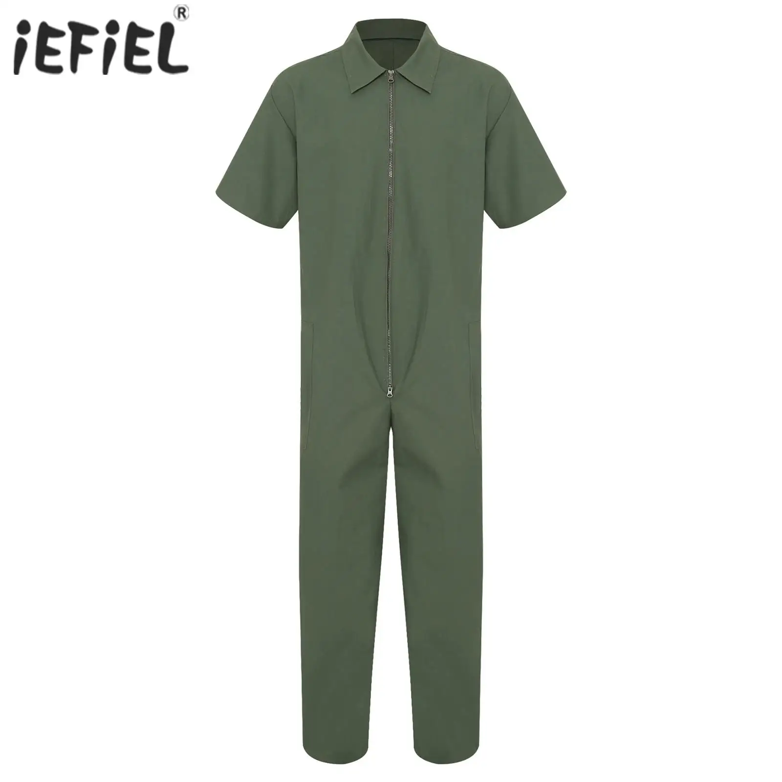 

Mens Resistant Dungarees Overalls Workshop Uniform Coveralls Jumpsuit Zipper Multiple Pockets Rompers Shorts Sleeve Workwear