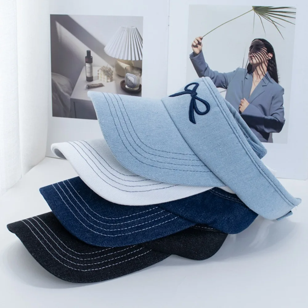 

Beach Cap Denim Bowknot Hat Bowknot Sun Visor Empty Top Cap Simple Fashion Summer Sun Hat Holiday