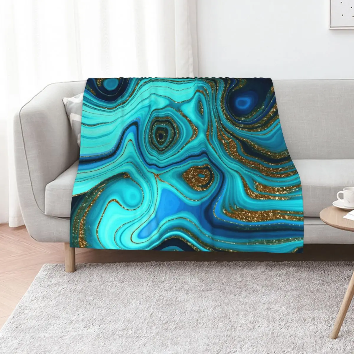 Lapislazuli - Emerald Glamour Gold GlitterFaux Marble Throw Blanket Tourist Thermal Warm Quilt Sofa blankets and throws Blankets