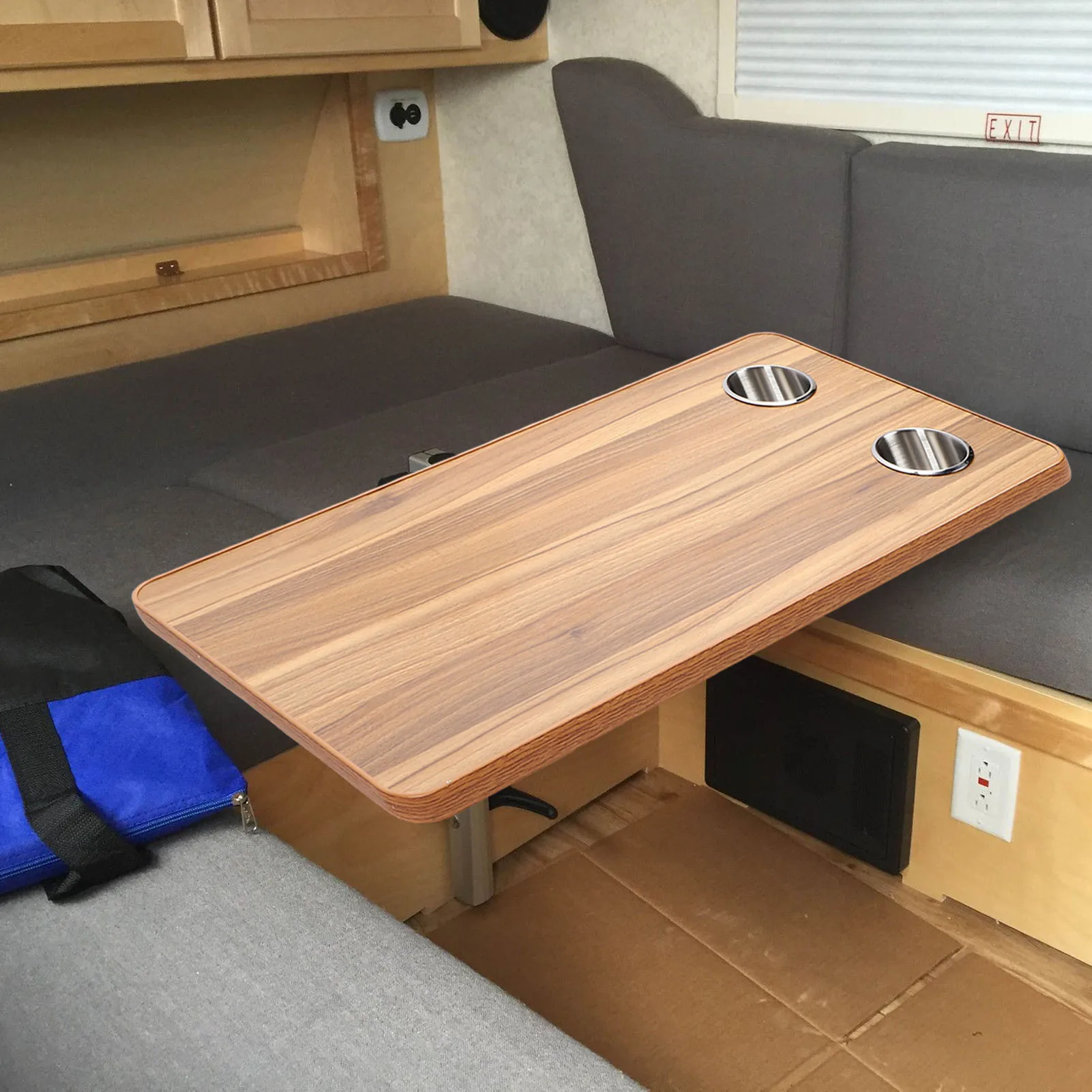 

800*400mm RV Table Top Replacement with 2 Cup Holders Solid Wood Boat Table Top Panel for Trailer Motorhome Yacht Deck