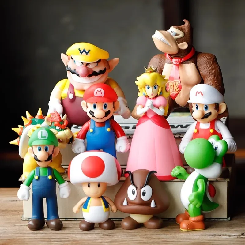 Super Mario Bros Action Figure Toys Toad Peach Luigi Yoshi Donkey Kong Wario Anime Model Ornaments For Children Birthday Gift