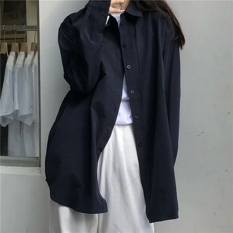 

Lazy Style Simplicity Long Sleeve Loose Blouse Polo Neck Button Casual Shirt Tops Women Clothing Fashion Korean Spring Autumn