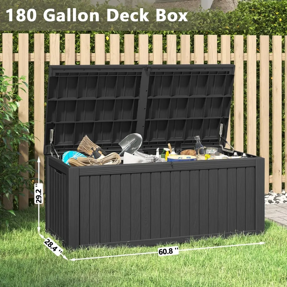 Outdoor Storage Box, 180 Gallon Deck Box, Waterproof and UV Resistant Large Resin Storage Bin, Organization and Storage