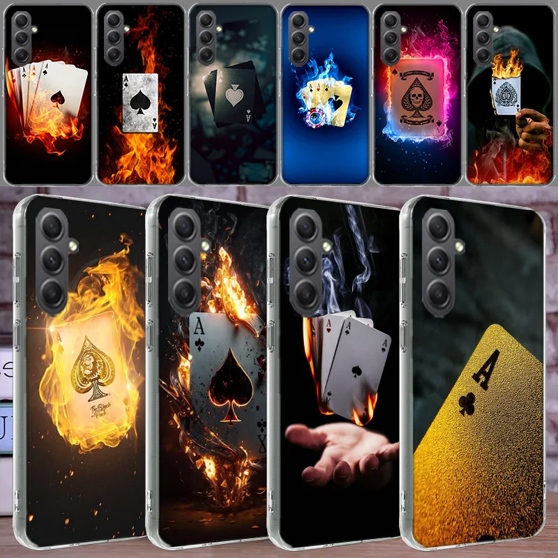 Ace Burning Poker Case For Phone Samsung Galaxy A12 A22 A32 A52 A52S A13 A23 A33 A53 A14 A24 A34 A54 5G A73 A42 A9 A8 A7 A6 Plus