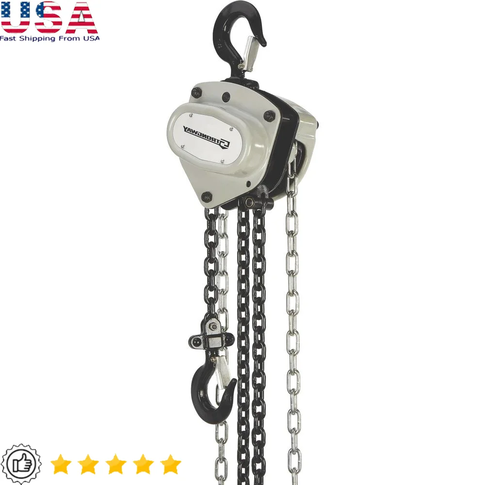 2200-Lb. Capacity Manual Chain Hoist Commercial-Grade Design ASME Safety Standards High-Strength Steel Frame Drop-Forged Hooks