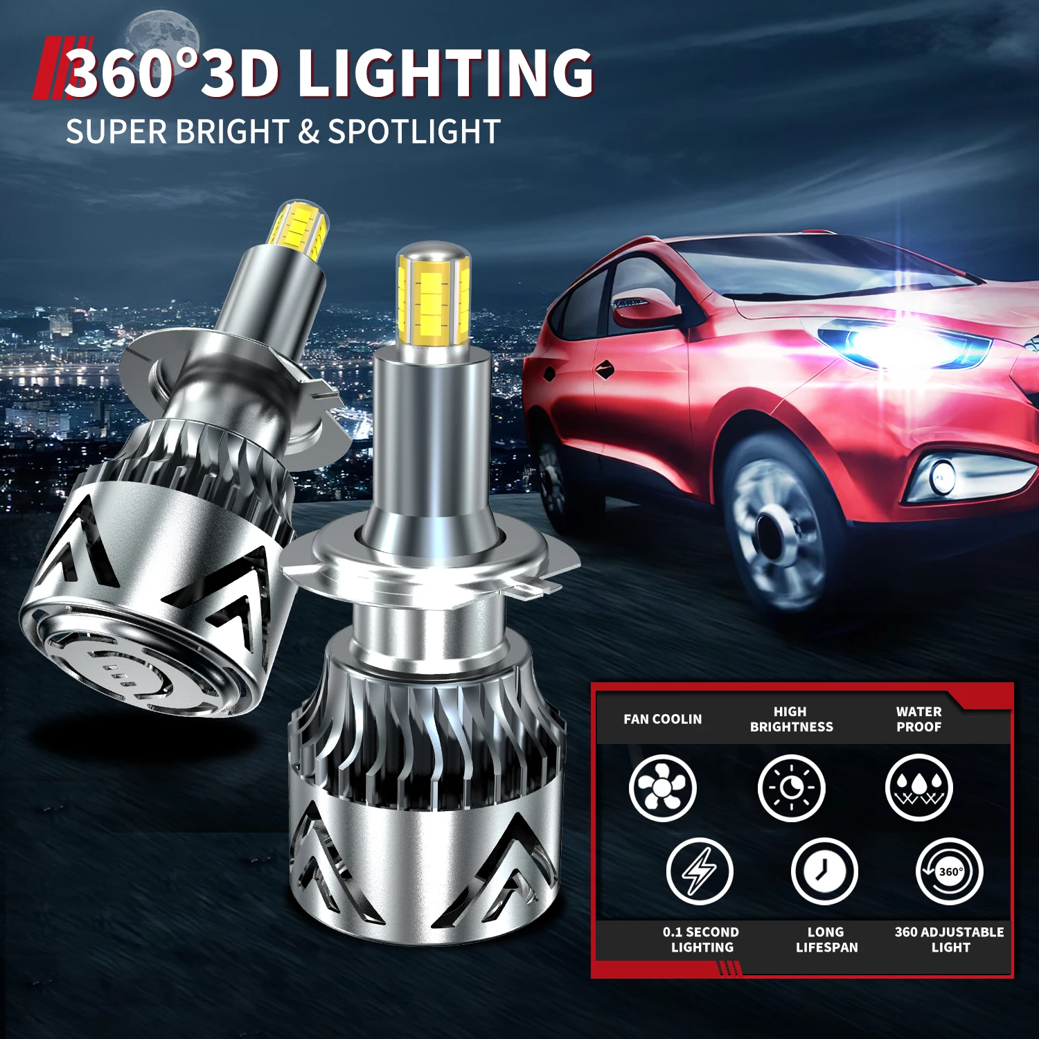 

60000LM H7 Powerful Led Mini Car Headlight H3 H8 H11 H1 Led Bulbs HB3 9005 HB4 9006 Hir2 9012 CSP 3D 360 Auto Lamp 12V 6000K