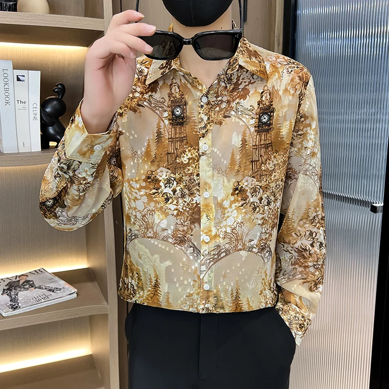 بلوزة رجالية للخريف ملابس رجالي قميص غير رسمي قميص عصري للربيع والشتاء فستان الشارع الشهير أنيق Hombre