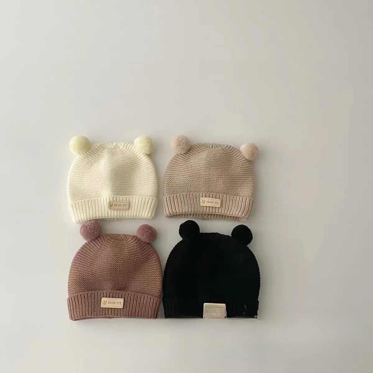 Double Pompom Baby Hat Winter Warm Knitted Beanie Cap For Newborn Solid Color Cute Cartoon Infant Boy Girl Woolen Hats