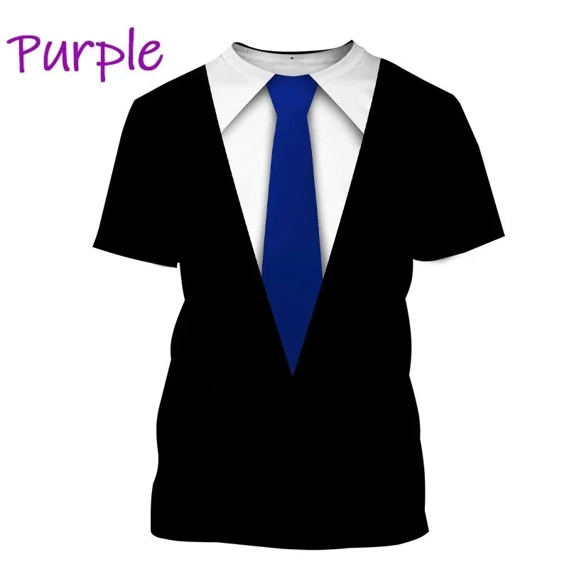 2023 Summer Men\'s TuxedoRetro Tie Suit Bow Tie 3d Print T-shirt Casual Short-sleeved Street Funny Fake Suit Top