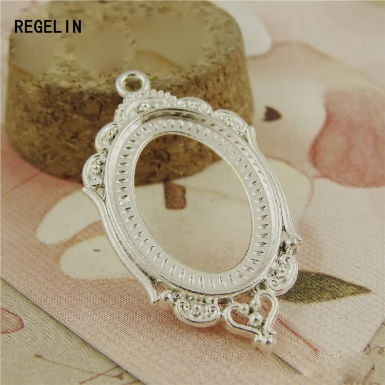 REGELIN High Qualtity 10pcs Three Colors Metal Cabochon Pendant Settings Fit 18*25mm dia Jewelry Pendant Blanks Jewelry Making