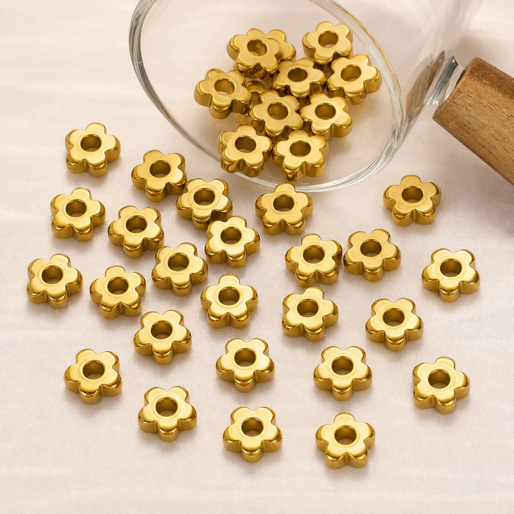 20 Stück Edelstahl-Blumen-Abstandsperlen, lose Perlen für DIY-Näharbeiten, Schmuckherstellung, Halsketten, Armbänder, Zubehör – Detail 1