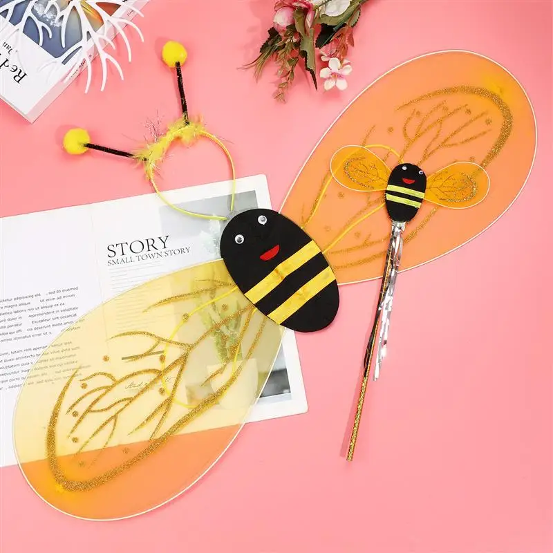 1 Set Carnival Stage Performance Cosplay Party Bee Wings Headband Wand Bee Costume Props Bee Cosplay Costume for Girls Kids Boys