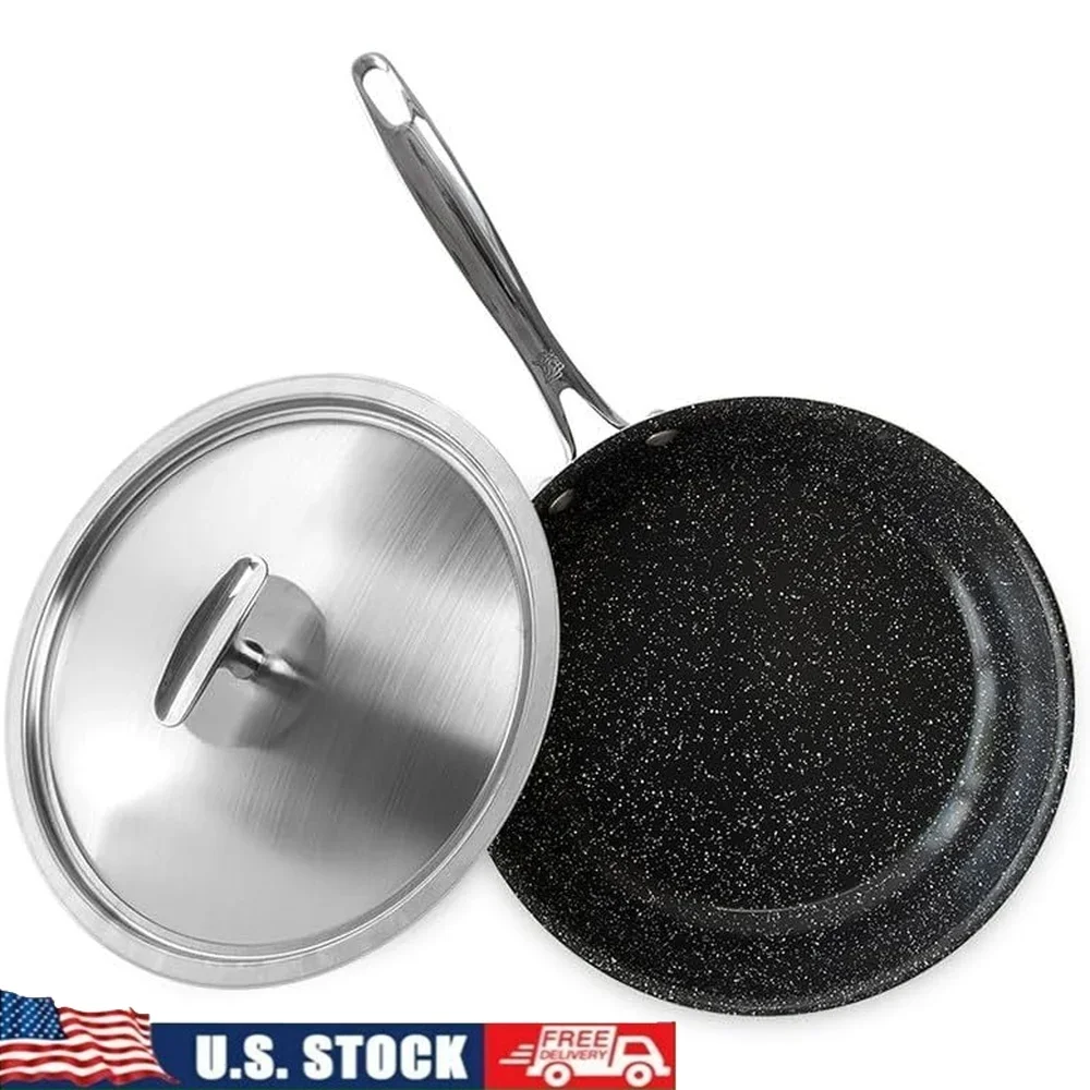 

10 Inch Aluminum Saute Skillet Set with Nonstick Ceramic Coating Oven Safe Stainless Steel Lid and Cool Handle