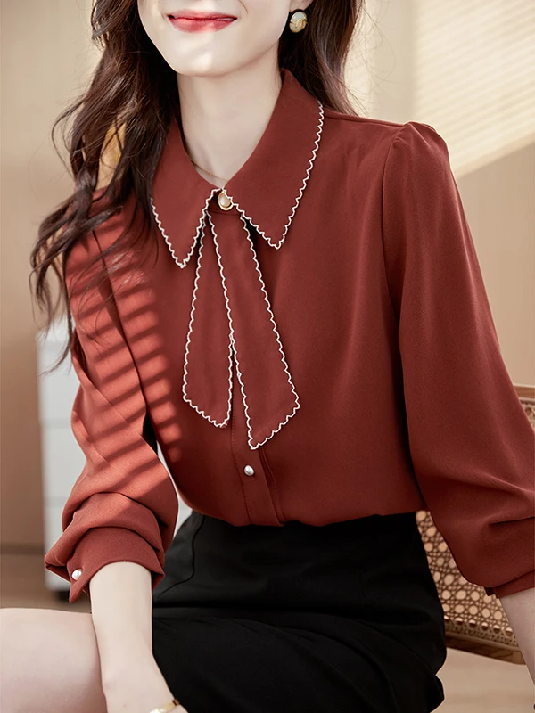 

Ele Loose Sle Women's irt Faionable Autumn Season Chiffon Top Versatile Slimming Design Commute Inspired Korean Brand