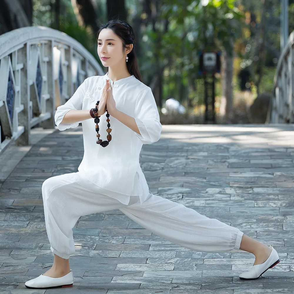 

Cotton Linen Women Yoga Tai Chi Martial Arts Suit Chinese Style Sweatshirt+pant Casual Workout Exercise Meditation Set Tracksuit