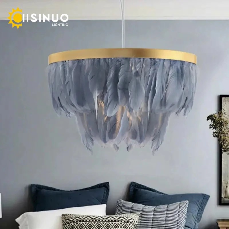 nordic feather pendant lamps circle chandelier for marriage quarto menina crianca home decor suspensao lusters luminarias 01