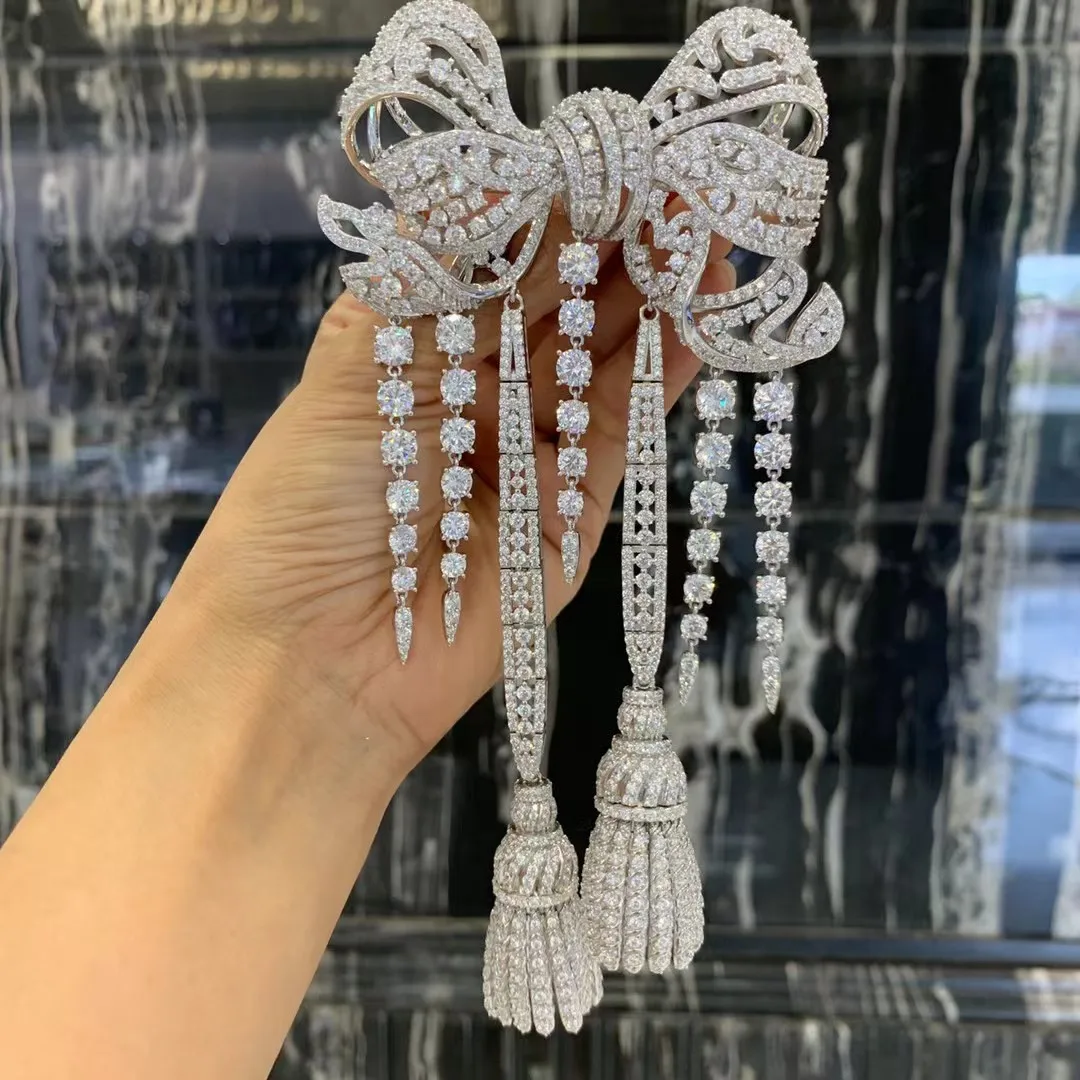 بروش شرابات على شكل فيونكة كبيرة لاستنساخ اللوفر الإمبراطورة يوجني نابوليون 925 من الفضة الإسترليني مع جوهرة الزركون الفاخرة