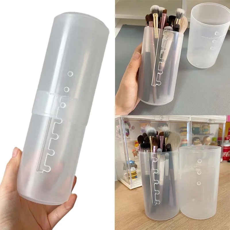 Makeup Brush Case, Retractable Makeup Brush Holder Brush Organizer Plastic Clear Travel Brush Container Cup