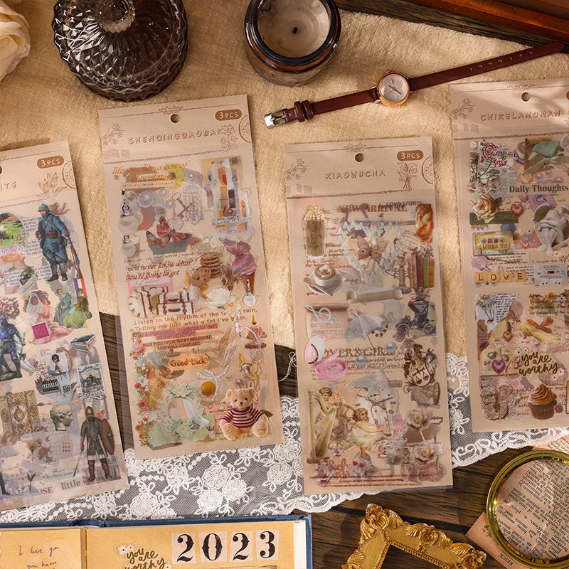 Journamm 3 pz/pacco Adesivi Vintage Collage Materiali Scrapbooking FAI DA TE CUT Decor Spazzatura Ufficiale Impermeabile PET Estetica Adesivi