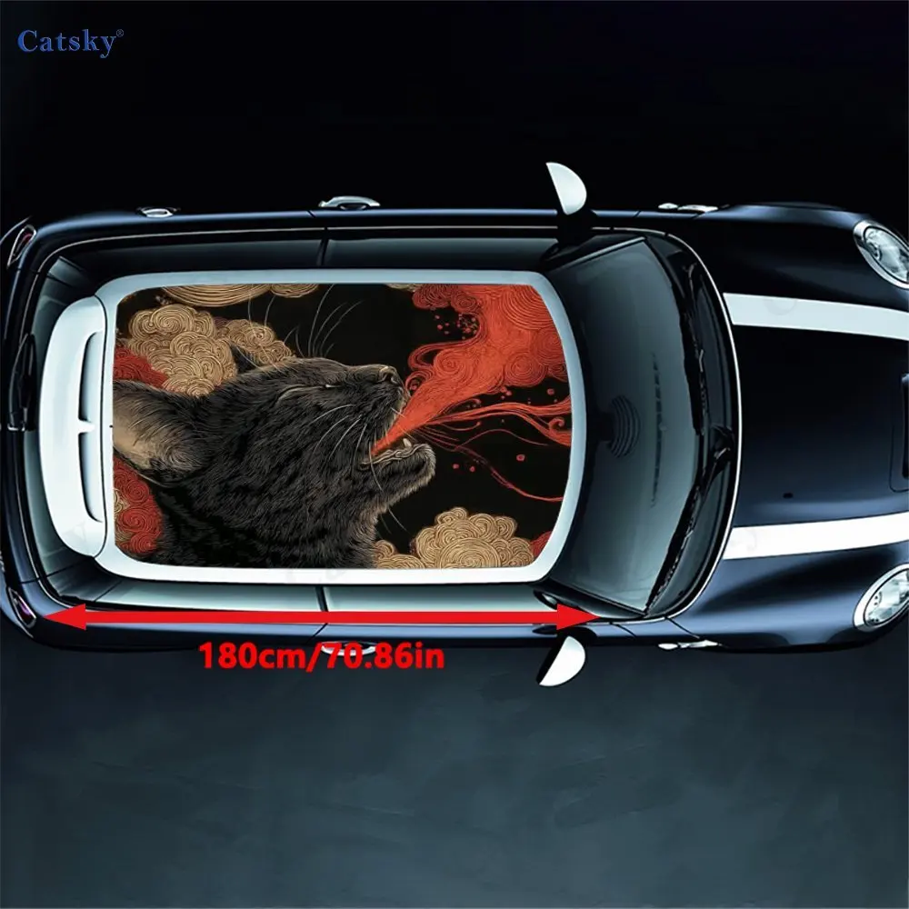A black cat spitting red smoke PVC material self-adhesive waterproof car roof sticker, paste firm and anti-ultraviolet, waterpro
