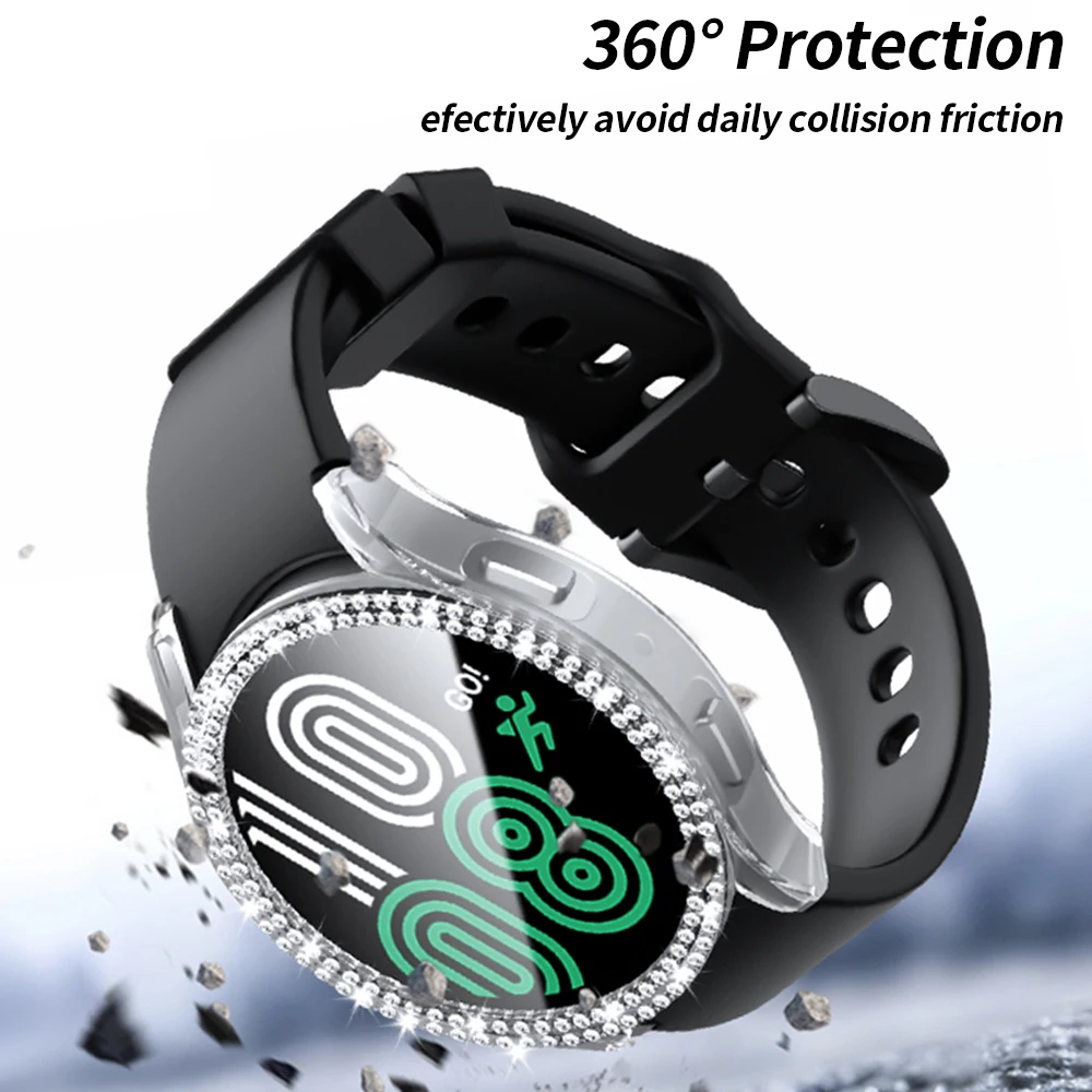 PC Case For Samsung Galaxy Watch 6 44mm 40mm Double Diamond Row Hollow Protective Cover Galaxy watch 6 40 44m Case Accessories