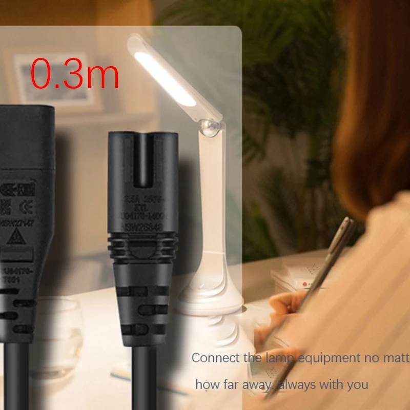 IEC 320 kabel ekstensi adaptor daya, kabel ekstensi adaptor daya 2-Pin C7 Female ke C8 Male Figure 8 untuk Speaker dan Printer(0.3M)