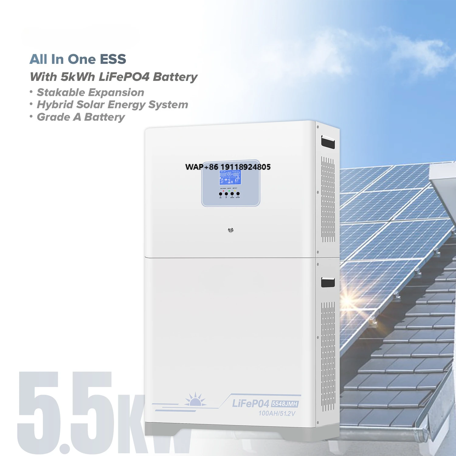 51.2V 100Ah 5kwh Lifepo4 Stackable All in One Solar Inverter Set with Lithium Battery with Built in Battery All Set for Home