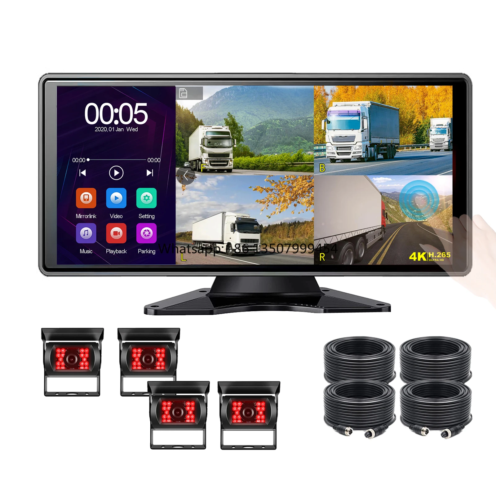 Touch Screen AHD 1080P Rear Camera Dash Cam Reversing Video 10.36 Inch Parking Monitor Loop Recording MP5 for Bus Truck Rv Ag