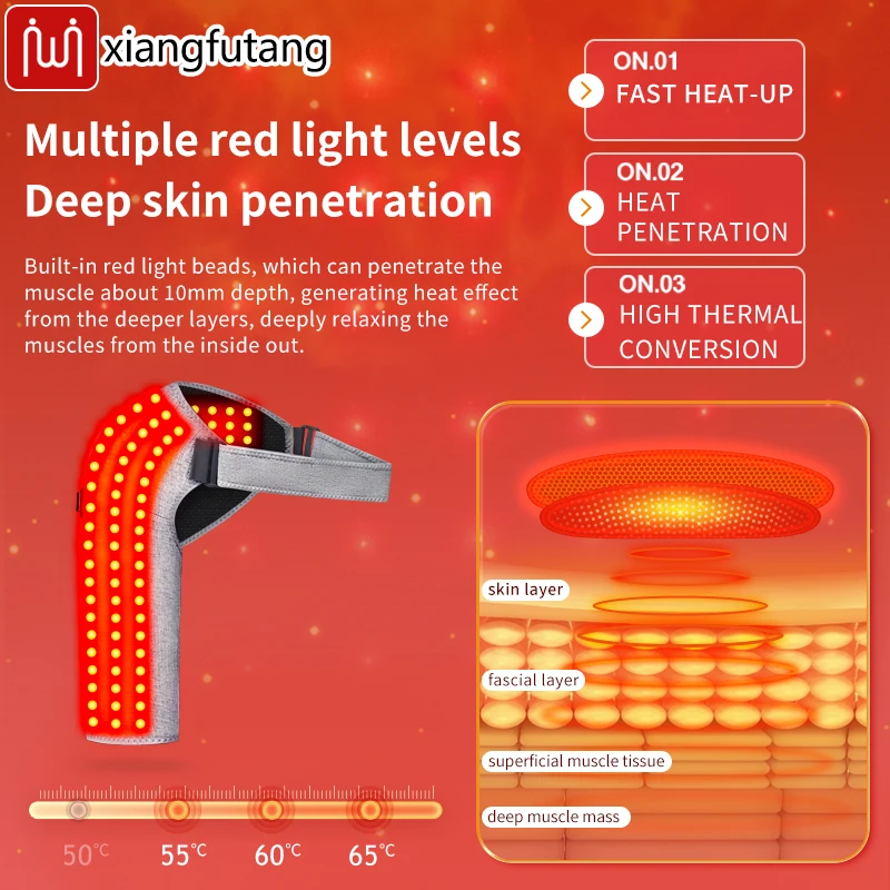 Electric Heating Shoulder Brace 660Nm Red Light 120 Led Vibration Massage Relieve Joint Pain Sports Recovery Care Support