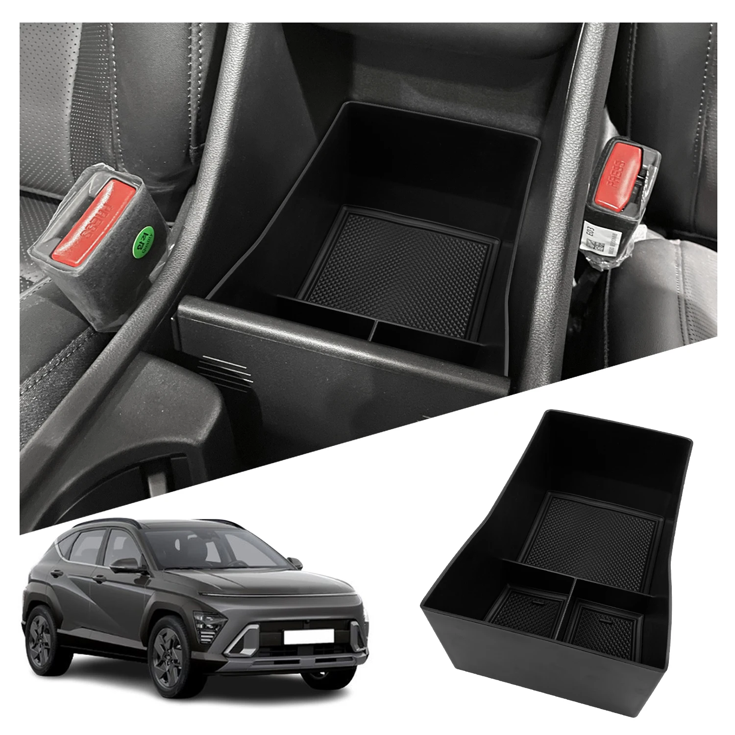 LFOTPP Car Central Storage Box for Hyundai Kona SX2 Hybird PHE 2024 Non-slip Rubber Armrest Storage Box Kona SX2 Accessories