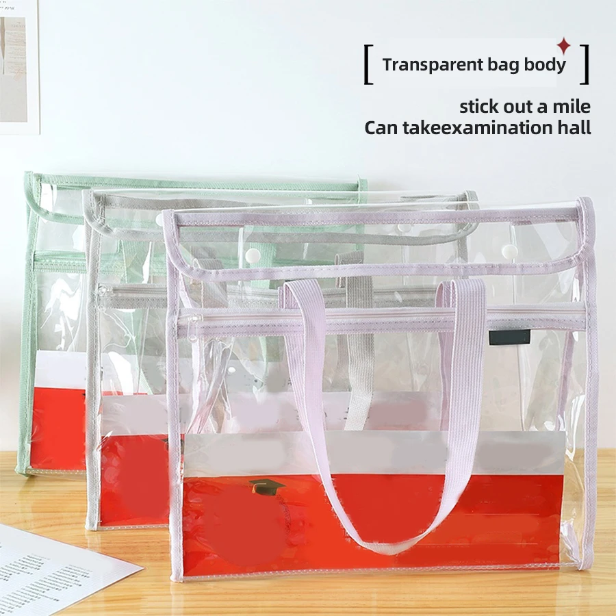 Transparent File Test Special Large Capacity Student Office Trip Handbag Simple Thickening Waterproof Information Storage Bag