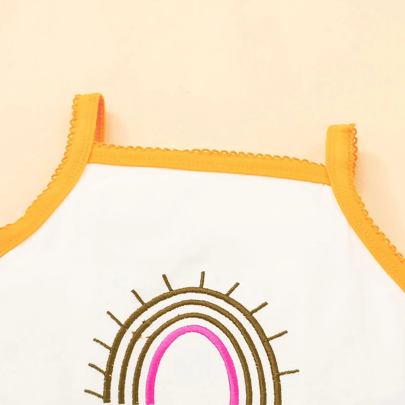 

Комплект летней одежды для маленьких девочек с радужной вышивкой, майка без рукавов, боди, шорты, костюм с повязкой на голову