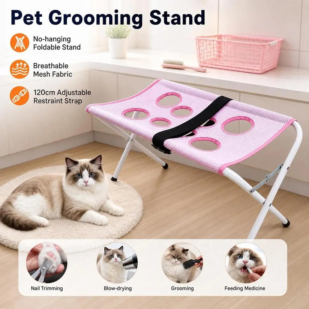 pet-grooming-hammock-stand-foldable-cat-dog-bathing-rack-quick-dry-mesh-nail-trimming-holder-for-small-medium-pets