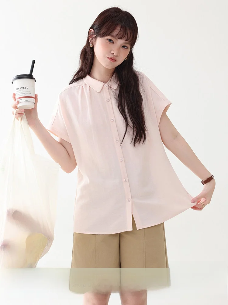 

Оригинальная женская рубашка AMUU Sweet Color с коротким рукавом, летняя новинка, свободного кроя, на одной пуговице, в корейском стиле, из смесового хлопка и льна