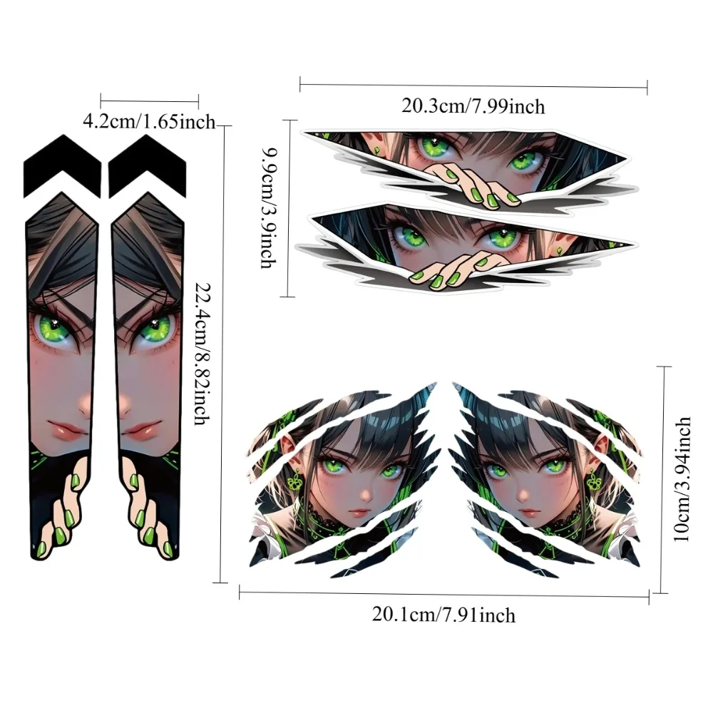 1SET 6Pcs JDM Anime Girl Peeking Stickers Waterproof Vinyl 2 Color Options for Car Window Motorcycle Laptop Decor