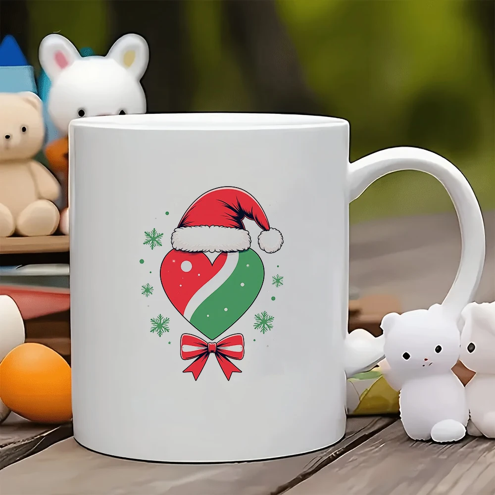 

11oz Mug + Cartoon Christmas Heart Sticker + Santa Hat Bow Snowflake Decoration Christmas Gift Kids Cup Home Office Coffee Mug