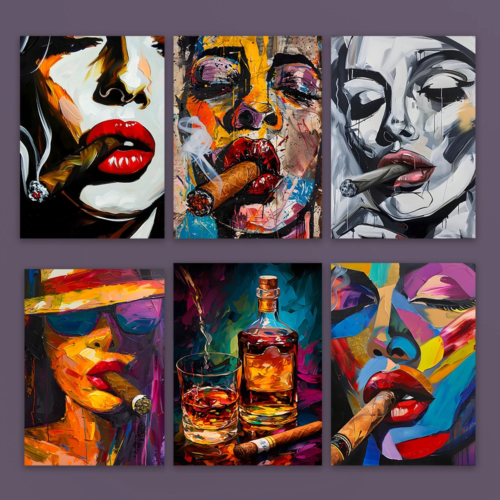 

Abstract Pop Art Cubism Woman Canvas Painting Pop Culture Wall Art Abstract Portrait Color Prints Modern Lady Face Wall Decor