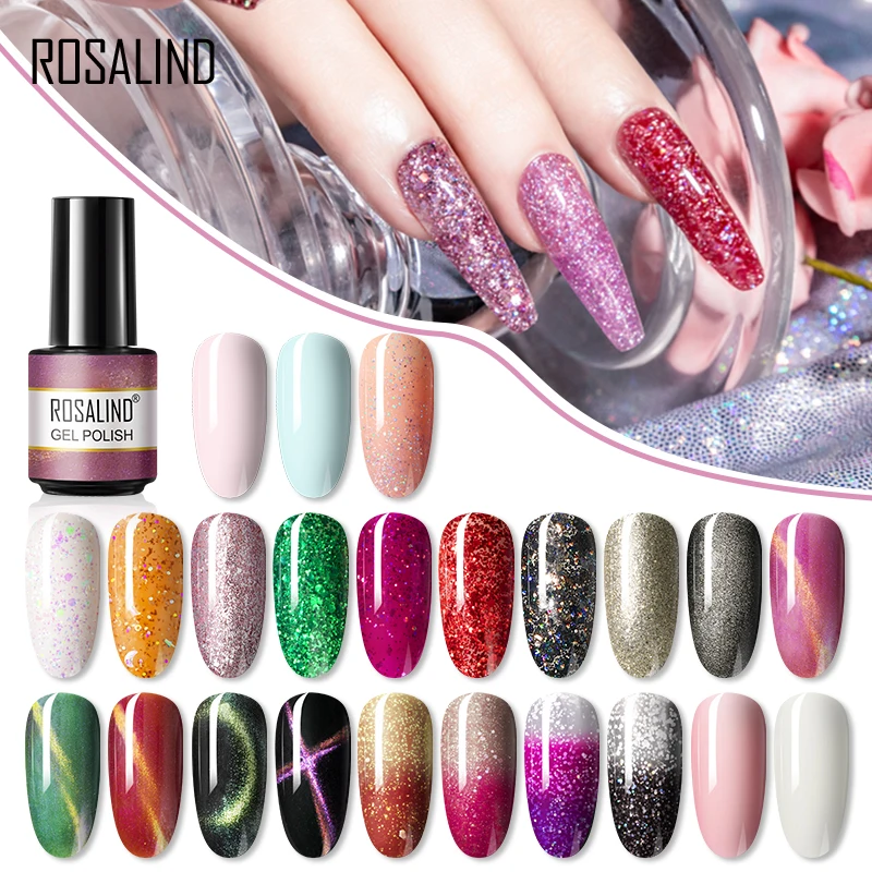 

ROSALIND Shiny Nail Gel Neon Hybrid Varnish Nail Polish Semi Permanent Soak Off UV Gel Nail Polish Nail Art Top Base Matt Coat