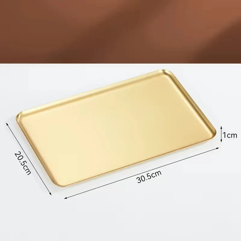 Gold 304 Stainless Steel Rectangular Baking Tray Korean Style BBQ Plate Serving Platter Dessert Pastry Serving Tray for Kitchen