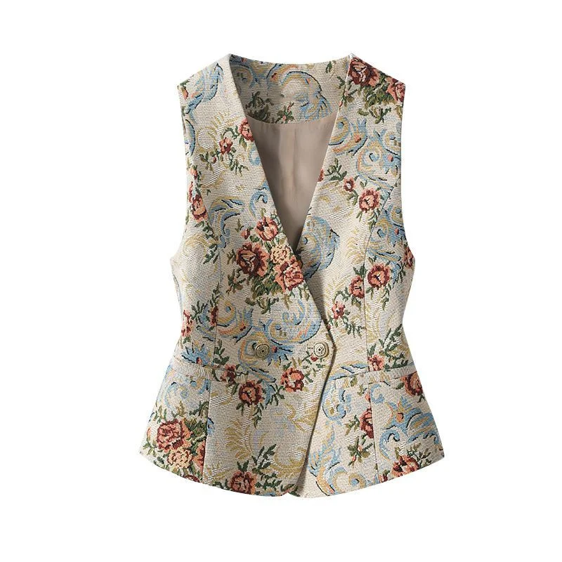 Temperament National Wind Vest Female Spring New Product 2024 Heavy Industry Printing Chinese-Style Waistcoat Female Cardigan