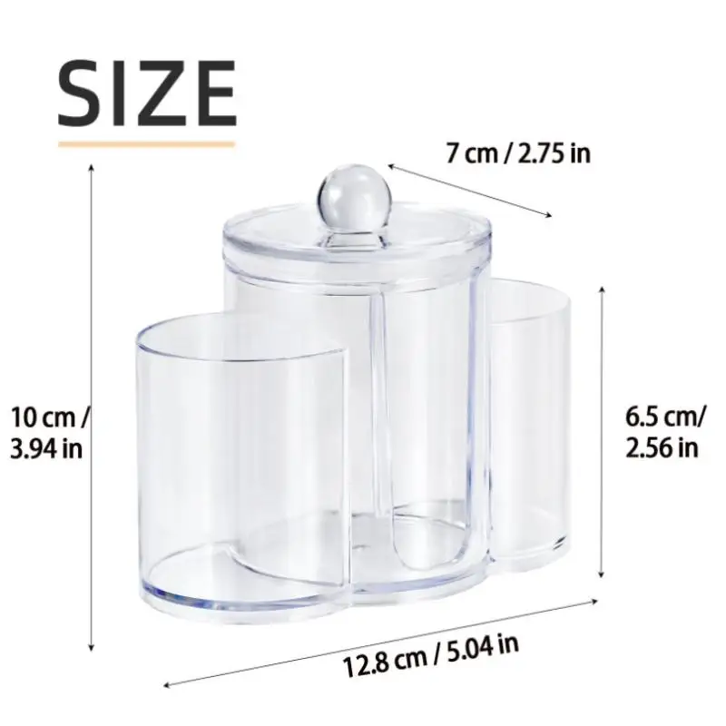 Esta caixa de armazenamento de almofadas de algodão 3 em 1 pode armazenar almofadas de algodão, almofadas removedoras de maquiagem, palitos de dente, palhetas de fio dental, sopros de pó, etc.