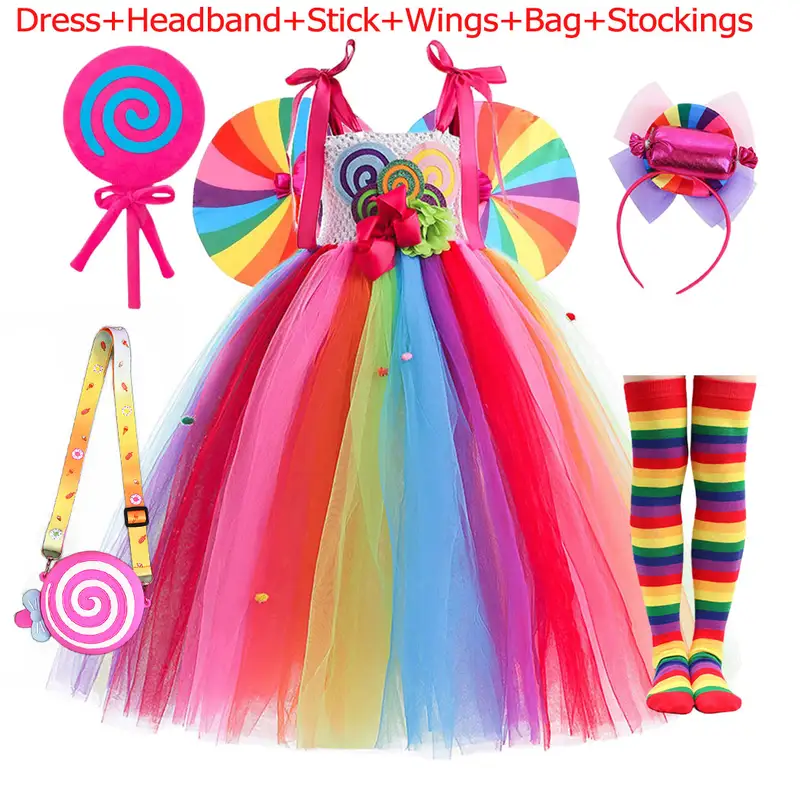 Lollipop Candy Dress Costume Sweet Girl Carnival Purim Apparel Toddler Rainbow Colorful Tutu Off Shoulder Princess Party Frocks - Image 11