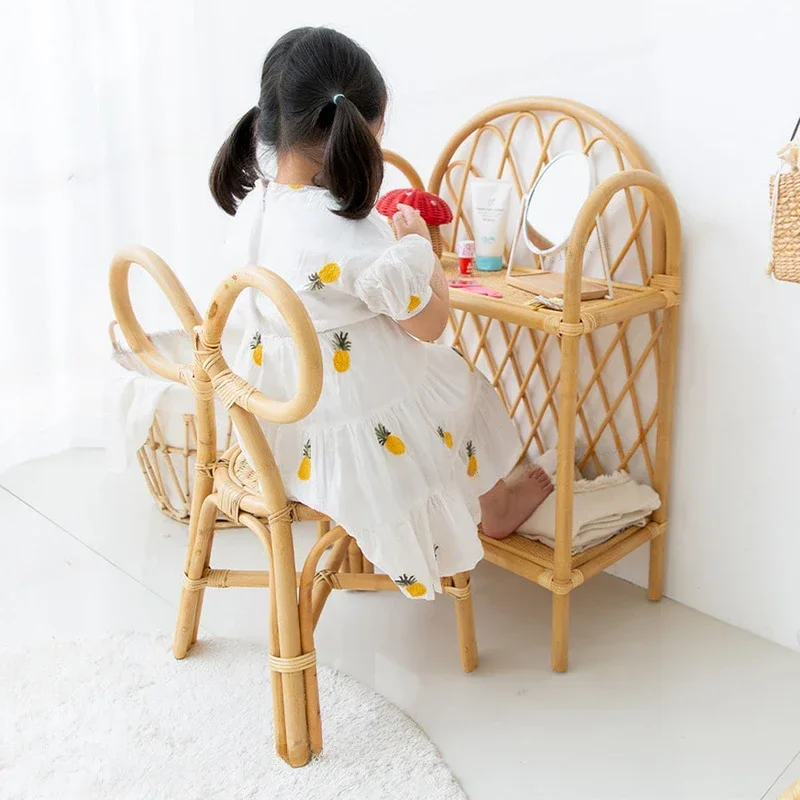

Ins Children Room Storage Shelves Indonesia Rattan Display Stand Multifunctional Book Cabinet Bedroom Landing Desk Organizer